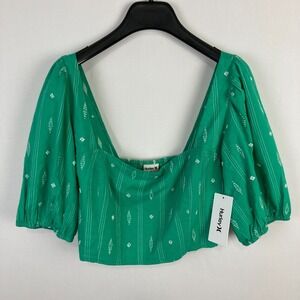 NWT Hurley Diamond Jacquard Crop Top Green White XL